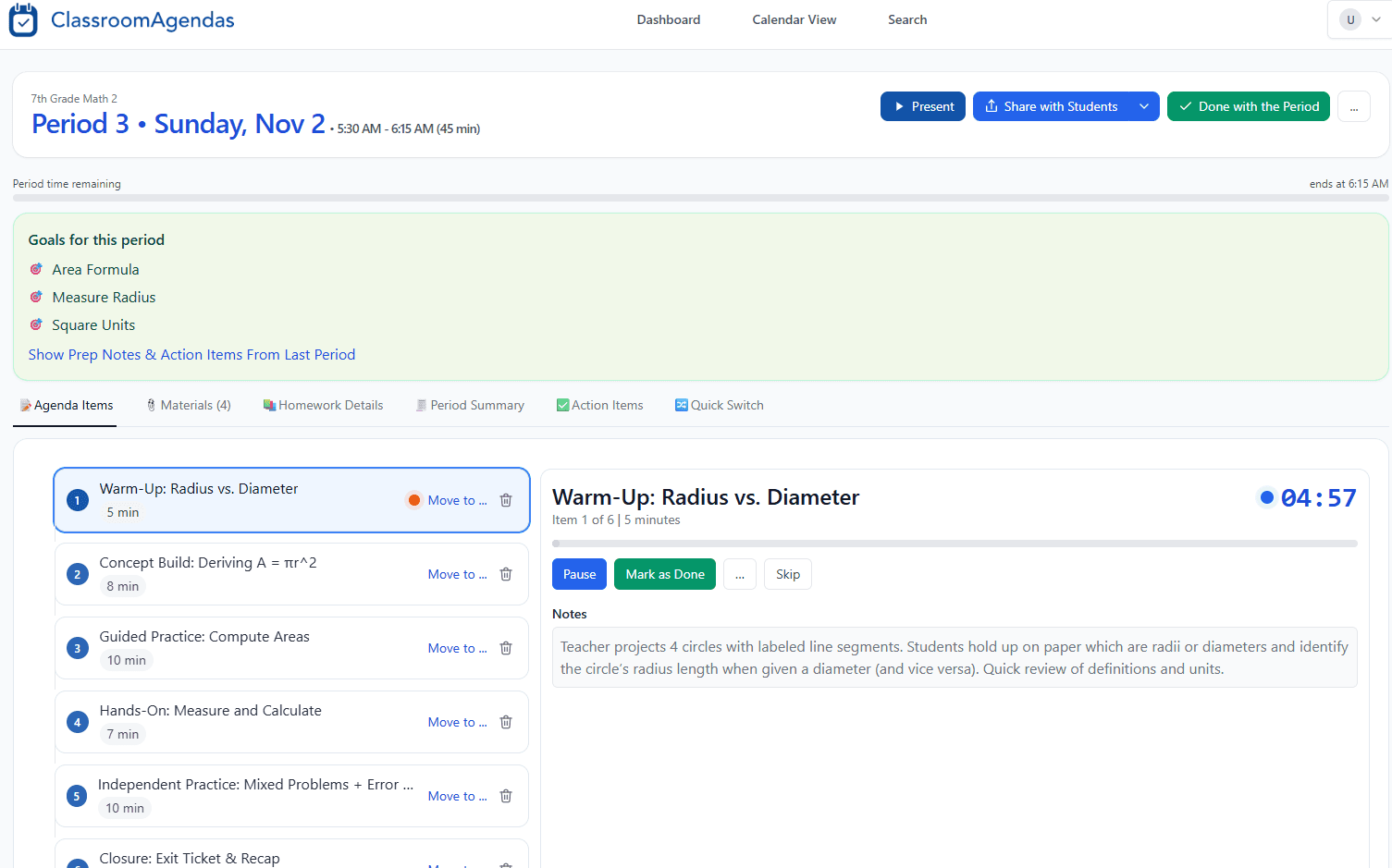 Teacher presentation view